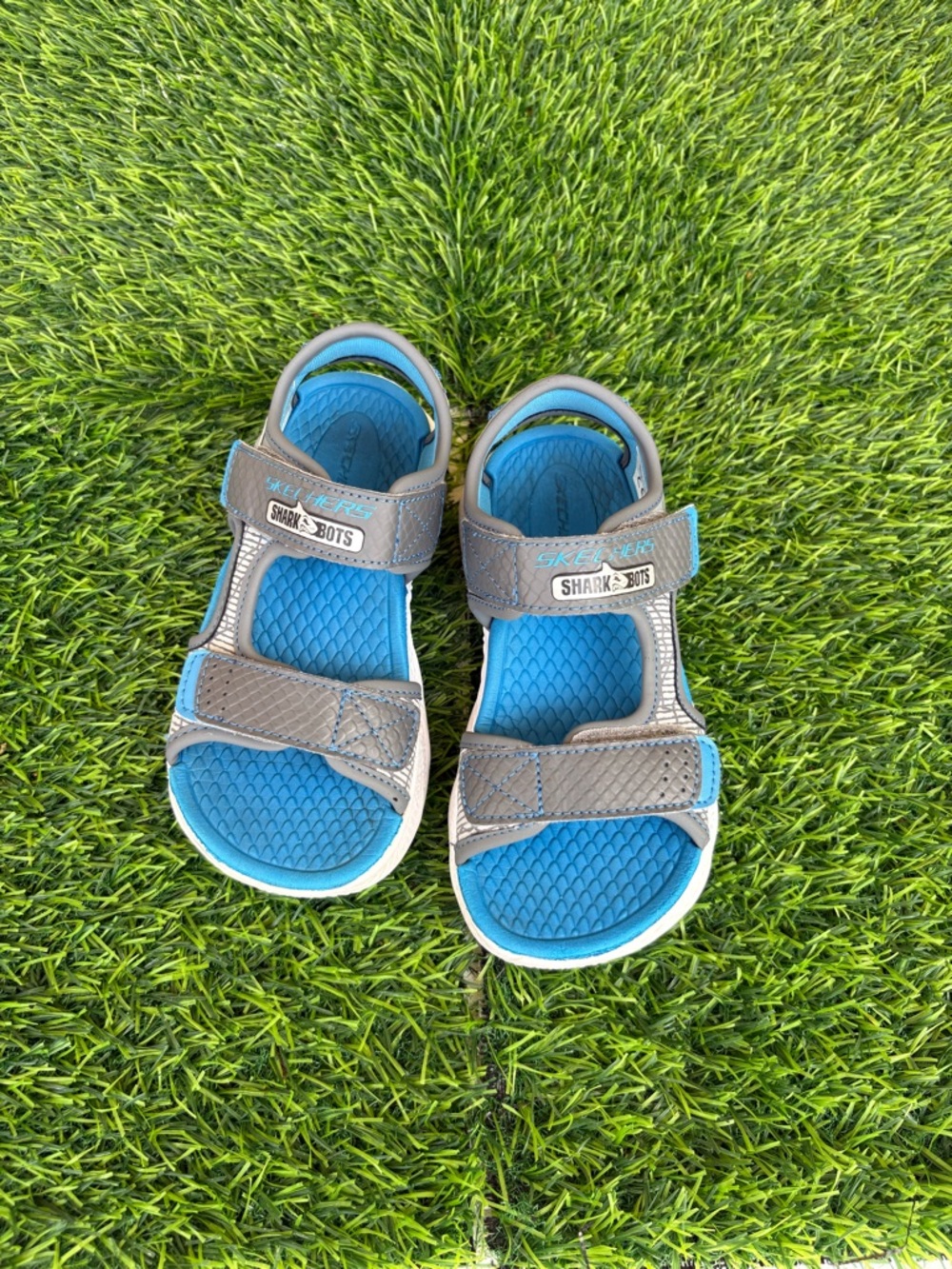 Skechers Boys Blue and Gray Strap Sandals light up